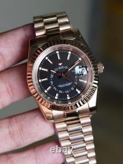 Custom Built Rose Gold GMT Automatic Watch Black Dial Japanese NH35 Movement