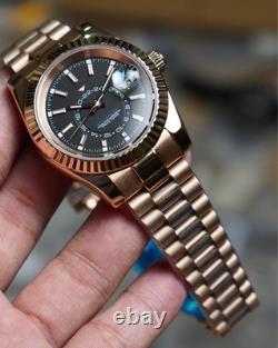 Custom Built Rose Gold GMT Automatic Watch Black Dial Japanese NH35 Movement
