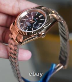 Custom Built Rose Gold GMT Automatic Watch Black Dial Japanese NH35 Movement