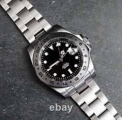 Custom Made 40mm Black Explore 2 GMT Diver Mod Watch with NH34 Movement