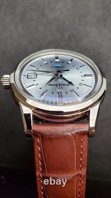 Custom Mod (grand Seiko Elegance Gmt) Blue Dial Leather Strap Nh34a New