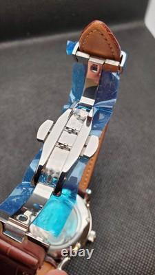 Custom Mod (grand Seiko Elegance Gmt) Blue Dial Leather Strap Nh34a New