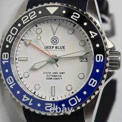 Deep Blue Men's Master 1000 GMT Automatic Watch White Dial 40mm