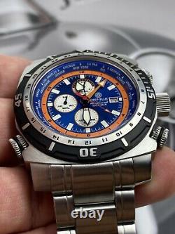 Deep Blue World Diver GMT 500 World Time Big Dive Watch Wetsuit 47mm Very Rare