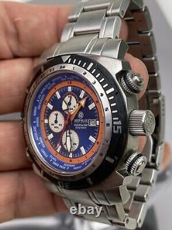 Deep Blue World Diver GMT 500 World Time Big Dive Watch Wetsuit 47mm Very Rare