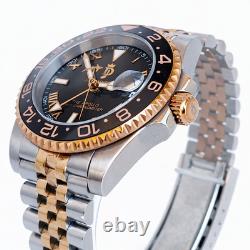 Dwellingham Men's Apollo 40mm GMT Automatic, 904L Steel/Rose Gold, Shark Hand
