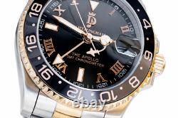 Dwellingham Men's Apollo 40mm GMT Automatic, 904L Steel/Rose Gold, Shark Hand