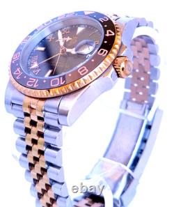 Dwellingham Men's Apollo 40mm GMT Automatic, 904L Steel/Rose Gold, Shark Hand