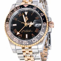 Dwellingham Men's Apollo 40mm GMT Automatic, 904L Steel/Rose Gold, Shark Hand