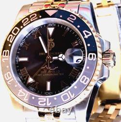 Dwellingham Men's Apollo 40mm GMT Automatic, 904L Steel/Rose Gold, Shark Hand