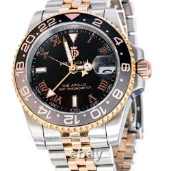 Dwellingham Men's Apollo 40mm GMT Automatic, 904L Steel/Rose Gold, Shark Hand