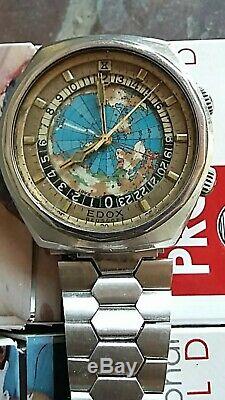 Edox Geoscope Automatic World Time 24 Hour Map Dial Swiss 2774 See Video