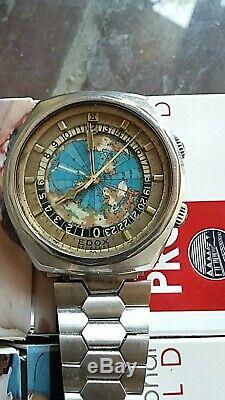 Edox Geoscope Automatic World Time 24 Hour Map Dial Swiss 2774 See Video