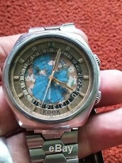 Edox Geoscope Automatic World Time 24 Hour Map Dial Swiss 2774 See Video