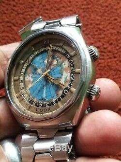 Edox Geoscope Automatic World Time 24 Hour Map Dial Swiss 2774 See Video