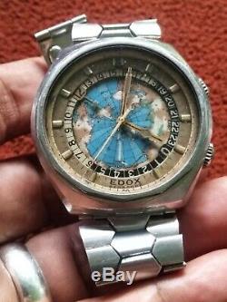 Edox Geoscope Automatic World Time 24 Hour Map Dial Swiss 2774 See Video