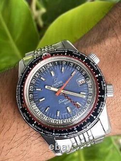 Enicar Sherpa Guide 600 GMT/World Time 1960s Rare Blue Dial Great Condition