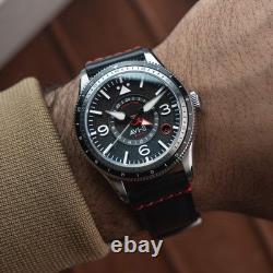 FLYBOY AIRMASTER GMT AUTOMATIC Black / Leather Black Dial Wristwatch AV-4128-0