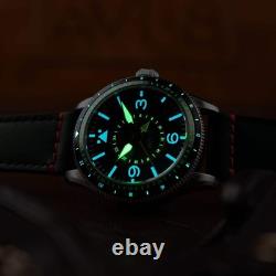 FLYBOY AIRMASTER GMT AUTOMATIC Black / Leather Black Dial Wristwatch AV-4128-0
