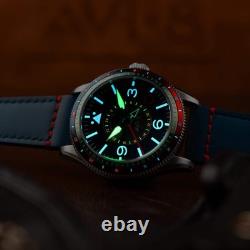 FLYBOY AIRMASTER GMT AUTOMATIC Blue / Leather Blue Dial Wristwatch AV-4128-04