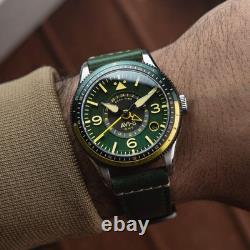 FLYBOY AIRMASTER GMT AUTOMATIC Green / Leather Green Dial Wristwatch AV-4128-0
