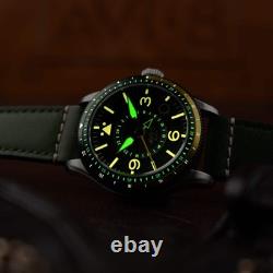 FLYBOY AIRMASTER GMT AUTOMATIC Green / Leather Green Dial Wristwatch AV-4128-0