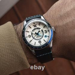 FLYBOY AIRMASTER GMT AUTOMATIC White / Leather White Dial Wristwatch AV-4128-0