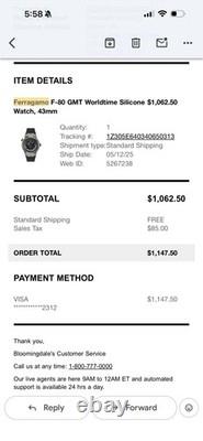 Ferragamo F-80 GMT Worldtime Silicone Watch 43mm