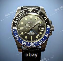 Full Automatic Diver GMT Seiko NH34 Mod Watch BATMAN Sapphire Combo Strap