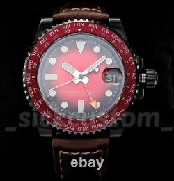 Full Automatic Diver black Red Sub GMT NH34A Mod Watch 40mm Sapphire World Time
