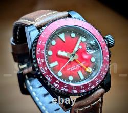Full Automatic Diver black Red Sub GMT NH34A Mod Watch 40mm Sapphire World Time