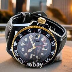 Full Automatic GMT Sub Diver Mod Watch Black Gold Volcanic 24jewels Sapphire