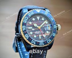 Full Automatic GMT Sub Diver Mod Watch Black Gold Volcanic 24jewels Sapphire