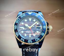 Full Automatic GMT Sub Diver Mod Watch Black Gold Volcanic 24jewels Sapphire