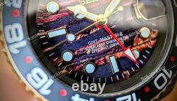 Full Automatic GMT Sub Diver Mod Watch Black Gold Volcanic 24jewels Sapphire