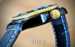Full Automatic GMT Sub Diver Mod Watch Black Gold Volcanic 24jewels Sapphire