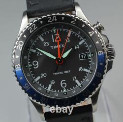 Full Set Near MINT TIMEX Three GMT TW2R43600 Date Black Dial Mens Watch JAPAN