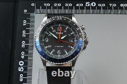 Full Set Near MINT TIMEX Three GMT TW2R43600 Date Black Dial Mens Watch JAPAN