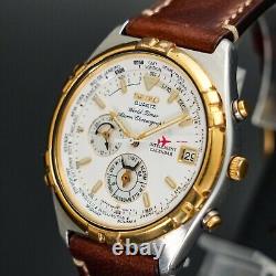 Fully Works SEIKO World Timer Alarm Chronograph 6M15-0020 GMT Quartz Watch Japan