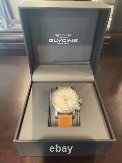 GLYCINE AIRMAN WORLD TIMER GMT 46mm Silver Case and Brown Leather Band (GL0058)