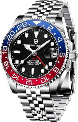 GMT Automatic Watch 100M Sapphire Pepsi Bezel Stainless Steel Ceramic Diver