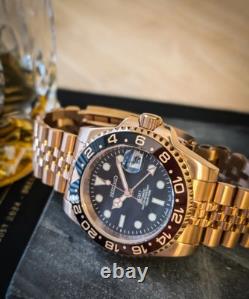 GMT Root Beer Rose Gold Seiko Mod Sapphire Crystal Automatic Ceramic Bezel