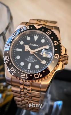 GMT Root Beer Rose Gold Seiko Mod Sapphire Crystal Automatic Ceramic Bezel