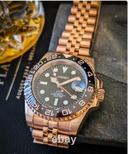 GMT Root Beer Rose Gold Seiko Mod Sapphire Crystal Automatic Ceramic Bezel