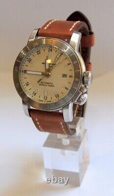 Genuine Glycine Airman World Timer Purist GMT 44mm White Dial Swiss Automatic