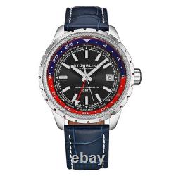 Global Voyager GMT 42mm World Timer Watch Blue/Leather Black Dial Wristwatch 1