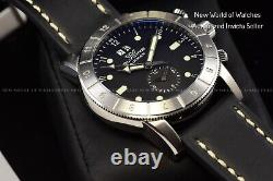 Glycine Men 42mm Airman Sapphire Quartz GMT SWISS MADE Black Leather Watch 0150