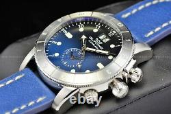 Glycine Men 42mm Airman Sapphire Quartz GMT SWISS MADE Blue Leather Watch 0151