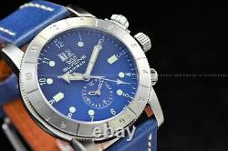 Glycine Men 42mm Airman Sapphire Quartz GMT SWISS MADE Blue Leather Watch 0151