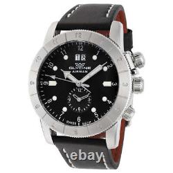 Glycine Men Airman Sapphire 0150 Quartz GMT SWISS MADE Black Leather Watch 42mm